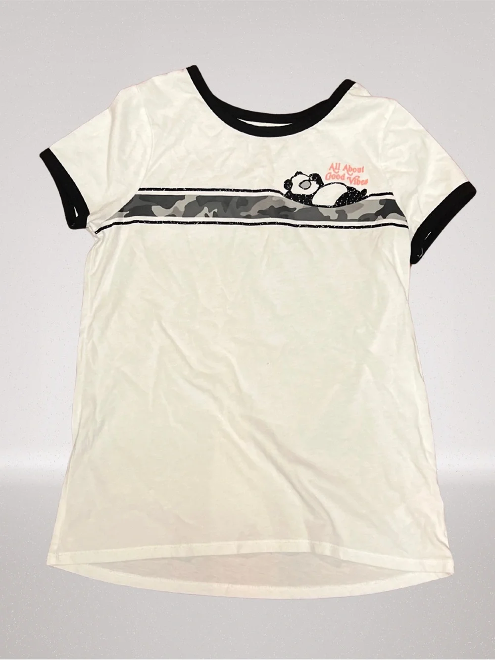 Justice Girls Panda Camo Ringer Tee & Shorts Set Size 12/14-16